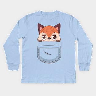 Kawaii fox in pocket design Kids Long Sleeve T-Shirt